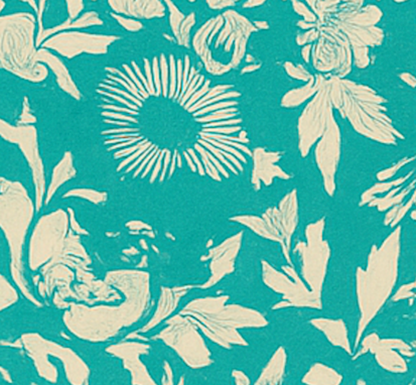 Floral and abstract pattern on a teal background