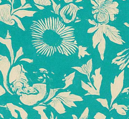 Floral and abstract pattern on a teal background