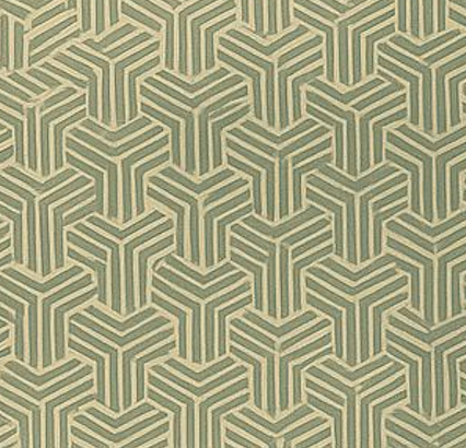 Geometric patterned fabric swatch in green tones