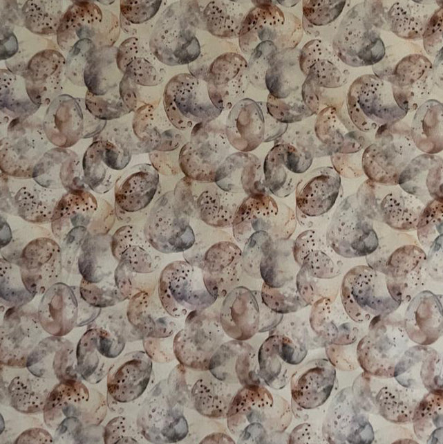 Folded Grey and Brown Abstract Spot Digital Print Cotton Fabric, showing organic patterns, ideal for sustainable men's shirts, dresses, and sophisticated home decor.