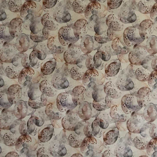 Folded Grey and Brown Abstract Spot Digital Print Cotton Fabric, showing organic patterns, ideal for sustainable men's shirts, dresses, and sophisticated home decor.