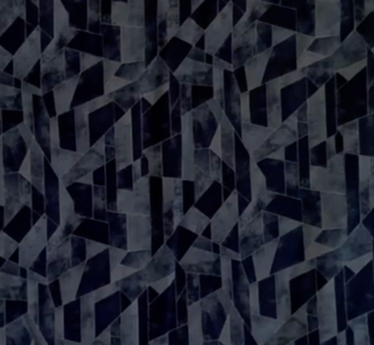 Folded Dark Blue Abstract Geometric Digital Print Cotton Fabric, showing modern geometric patterns, ideal for sustainable men's shirts, dresses, and sophisticated home decor.